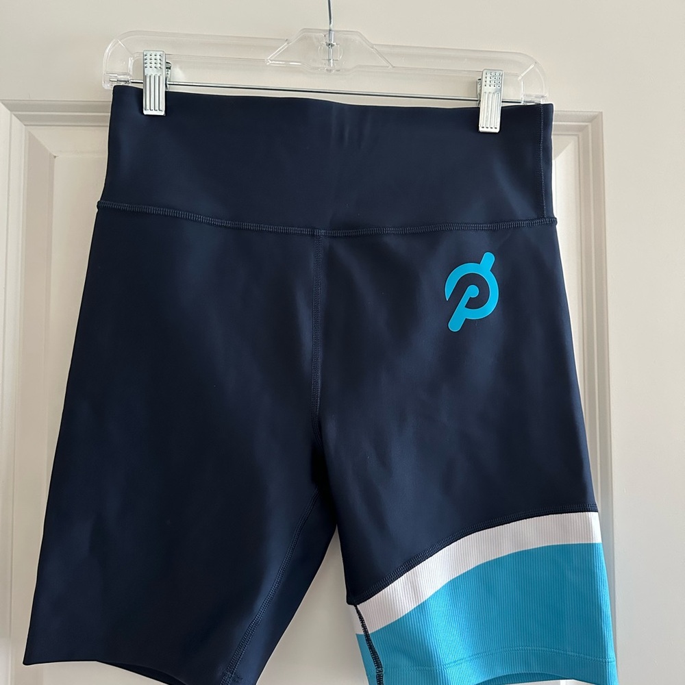 Peloton Women's Dark Blue Bike Shorts with Teal Accents